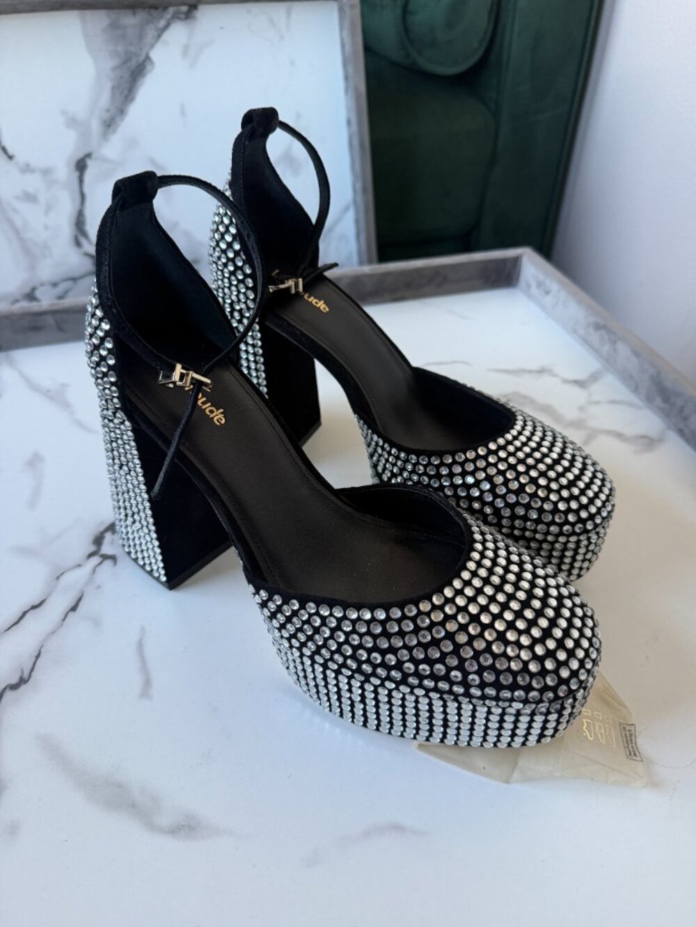 NEW Larroudé Ari Crystal Platform Pumps in Black Silver Size 9 - Picture 3 of 9